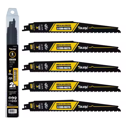 TOLESA 9 Inch Reciprocating Saw Blades 6/12 TPI 5PCS for Wood & Nail-Embedded Wood Demolition Fast &