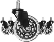 Office Chair Wheels, Set of 5, 3 inch Heavy-Duty Replacement Rubber Wheels, Heavy Duty Computer Gaming Desk Casters with 130 lbs Load Capacity Fits 98% Chair, for All Floor (Black)