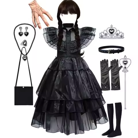 Adams Costume Girl Birthday Princess Costume Black Fancy Halloween Carnival Cosplay Dresses for Kids