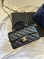 Chanel mini flap bag 20cm with top handle 熱賣款 淡金扣 classic cf