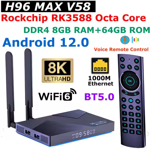 H96 MAX V58 Rockchip RK3588 Octa Core TV Box Android 12 DDR4 8GB RAM 64GB ROM 8K Set Top Box 1000M E