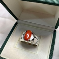 天然男士紅珊瑚戒指純銀 925 手工戒指高品質珊瑚