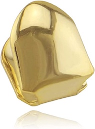 14K Plated Gold Grillz Mouth Teeth, Hip Hop Teeth Plain,Fake Top Tooth Single Grill Cap for Men Wome
