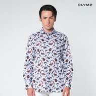 OLYMP  LUXOR Shirt เสื้อเชิ้ตชาย สีกรมท่า ลายพิมพ์ paisley  ทรงหลวม  รีดง่าย SUMM24