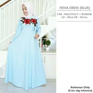 Baju Muslim Wanita Dress Gamis Polos Motif Bunga Ros Warna Blue