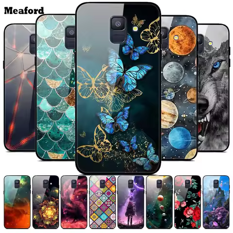 For Samsung Galaxy A8 Plus Cases A6 A7 2018 A8 2018 Tempered Glass Hard Back Cases For Samsung A6 Pl