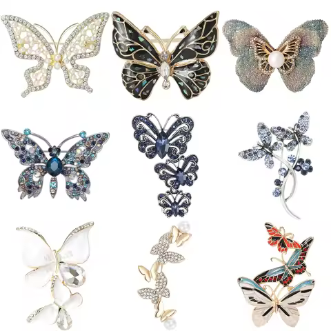 Shell Butterfly Pins for Women Unisex Glass Insect Brooches Office Party Friend Gifts Jewelry Access