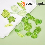 OCEANMAPDZ 30pcs Green Transparent Leaf Shape Beads, Leaf Shape Transparent Green Acrylic Leaf Beads