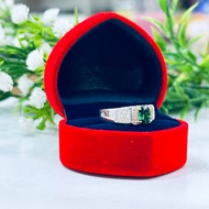 Cincin Perak 925 Asli + Batu Zamrud Sintetik (High Quality) - Cincin Kahwin, Tunang, Hadiah