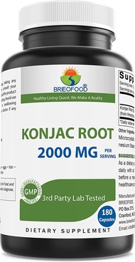 Brieofood Konjac Root Glucomannan 2000 mg per Serving - 180 Vegetarian Capsules