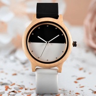 Two-color Stitching Wood Watch for Men Women Quartz Watch Creative Black White Silicone Strap Wrist Watch Ladies Dress Clock SAYUE