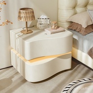 Feeling High-End Simple Luxury Cream White Designer Solid Wood Bedside Table Style New Style Bedside