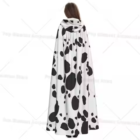 Black And Amp White Animal Print Dalmatian Dog Print Long Hooded Cloak Witch Costume Cosplay Cape Ha