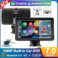 EKLEVA 7นิ้ว4K รถกล้องหน้ารถรถยนต์มัลติมีเดียในตัวเครื่องดีวีอาร์เลนส์คู่รถยนต์สเตอริโอ2Din ตัวรับสั