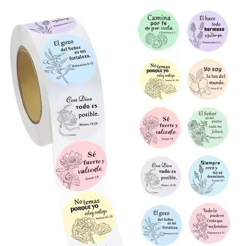 500 Pcs Spanish Bible Verse Stickers Roll – Pastel Round Scripture Labels with Inspirational Spanish