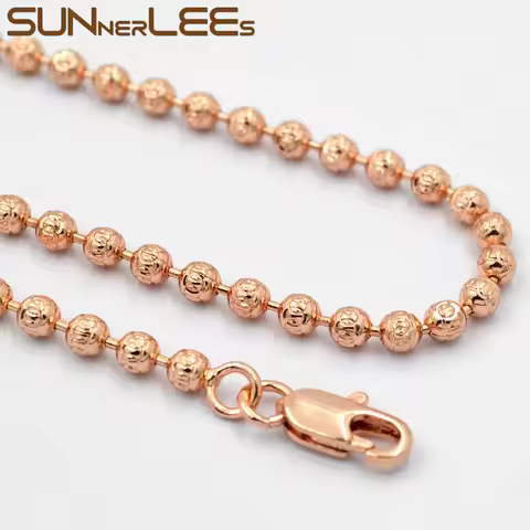 SUNNERLEES C77 N Fashion Jewelry Rose Gold Plated Necklace 3mm Printing Beads Link Chain Men Women G