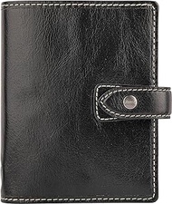 Filofax Malden Organizer, Pocket Size, Black - Tactile, Full Grain Buffalo Leather, Six Rings, with Cotton Cream Week-to-View Calendar Diary, Multilingual, 2024 (C028627-24)