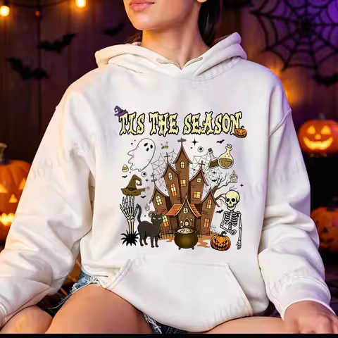 Vintage Halloween Sweatshirt, Tis The Season Retro Ghost Spooky Season Y2K Hoodie, Spooky Halloween 