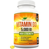 Vitamin D3 5000 IU, 365 Easy-Swallow Softgels, High Strength Vitamin D 5000 IU plement - Full Year p