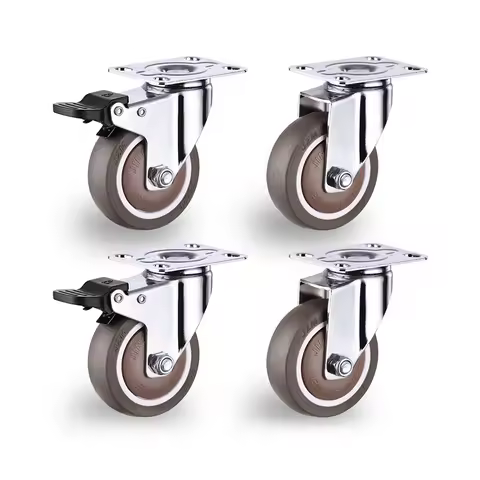 4Pcs Rubber Swivel Casters Wheels , With Brake No Noise Lockable Wheels Mobile wheels For Furniture,