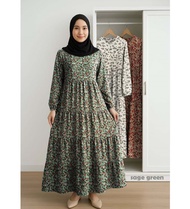 gamis lebaran gamis rempel susun monalisa motif bunga kecil