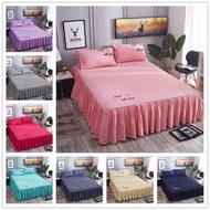 King/Queen/Single Size 3 IN 1 Set Bedsheet Pillowcases Bed Skirt Bedspread
