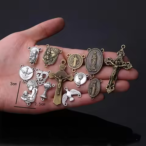 10pcs/Catholic Rosary Vintage Bronze Connector Necklace Bracelet Connector, Many Jesus Christ Statue