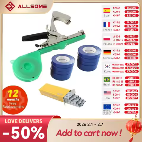 Allsome Plant Tying Machine, Gardening Tapetool with 10 Rolls of Tape and 1 Box of Staple for Vegeta