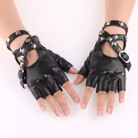 Driving Rivet Motor Fingerless Gloves Punk Glove Leather Mittens