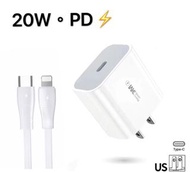 20W USB-C Power Adapter + USB-C to Lightning Cable ; 20W USB-C 電源轉換器 + USB-C 至 Lightning 連接線 快速充電充電器 For iPhone 12 Pro Max / 12 / 12 Mini / 12 Pro (US)