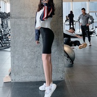 Shark skin leggings women wear five-point sports cycling shorts in summer, high waist elastic tight bike fitness pants.