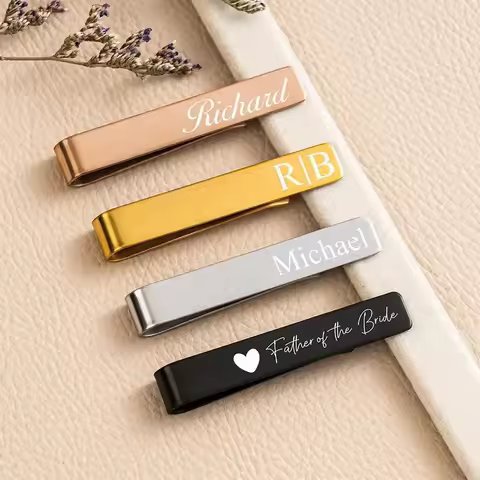 Free Custom Name Metal Tie Clips Tie Bars for Groomsman Wedding Party Gift Men's Gift with Free Pers