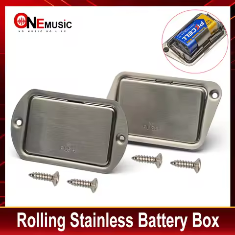 Rolling Stainless Battery Box For 9V 6F22 Metal Pushing Opening Battery Box Active Bass Guitar Picku