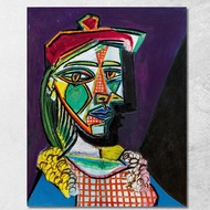 Art reproduction Woman in beret and checked dress 1937 Picasso Pablo ppc36 รูปติดผนัง ภาพที่มีชื่อเส