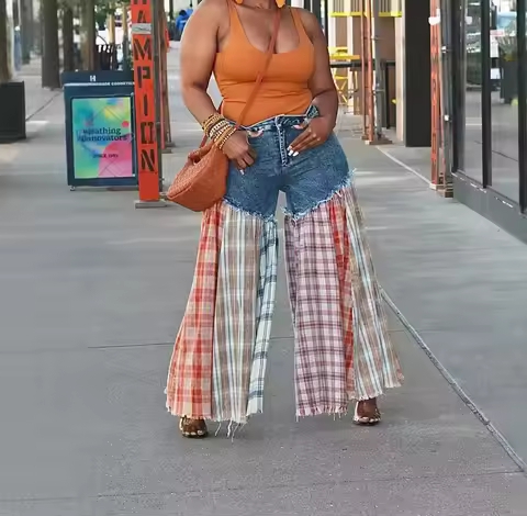 Autumn New Women's Denim Wide-leg Pants Spliced Baggy Jeans