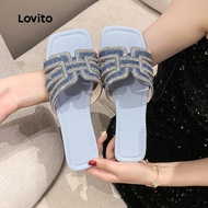 Lovito Elegant Flash Diamond Flat Sandals for Women LFA103063 Lovito Sandal Rata Berlian Berkilau El