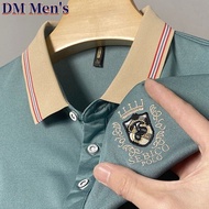 DM Men's Polo Embroidery Men Polo Fashion Casual Lapel Short Sleeve T Shirt Korean Plus Size Tops for Men