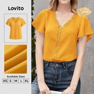 (New Arrival) Lovito Elegant Blouse Ruffle Neck Ruffle Spring/summer Yellow Blouse for Women BLK9P1D