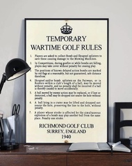 Golf Temporary Wartime Golf Rules Poster Wall Art Home Decor Canvas Framed 24x36