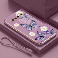 Samsung Galaxy J7 Prime Pro J6 J4 Plus J5 Pro Butterfly Flower Rubber Phone Cover Glossy Plating Case Shockproof Casing with Strap