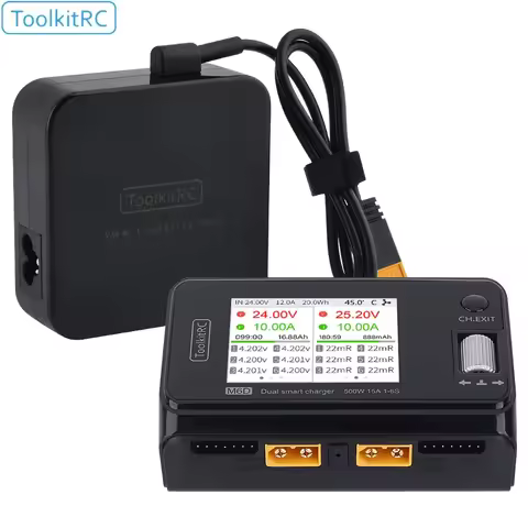 ToolkitRC M6D 500W 15A DC Dual Channel MINI Smart Charger Discharger with Power Supply For 1-6S Lipo