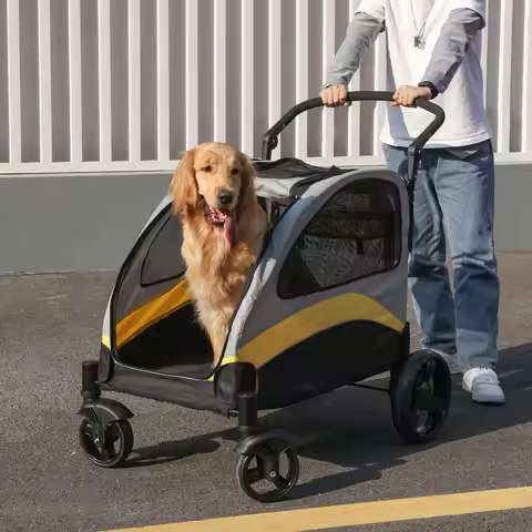 Portable Dog Stroller 4 Wheels for Large Dogs Foldable Pet Cat Travel Carriage Stroller Breathable C
