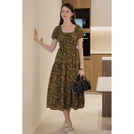 (R 3-3) ACW Scoop Neck Ruffle Tier Midi Dress in Deep Olive Fauna Print