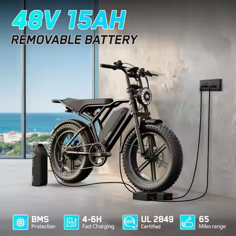 Full Suspension 20 Inch Fat Tire Electric Bike for Adults 1500W Peak Motor 60 Miles Range 48V 15Ah R