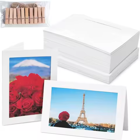 10 Pcs Paper Frames with Clips 4x6 Inch White Cardboard Photo Frames DIY Photo Holders Hanging Displ