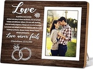 Itsoly Rustic Photo Frame,Gift Picture Frame,1 Corinthians 13:4-8 Love never fails,Couple Gift for W