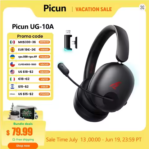 Picun UG-10A Gaming Wireless Headphone with Mic Over-Ear Headset 56dB Bluetooth 6.0 40mm Driver 2.4G