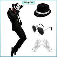 SUYOUPH Costume Accessories Set, Sequin Fedora Hat Rhinestone Gloves Performance Costume, Classic 80