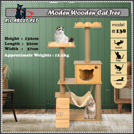 Cat Tree House Wood Cat Condo Wooden Cat House Cat Tower Bed Scratcher Hammock Cattery Rumah Kucing Cat Climbing