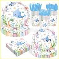 B4 Underwater World Ocean Themed Decoration birthday Party Tablecloth Paper Plate Disposable Tablewa